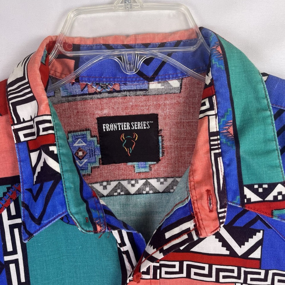 Vtg Frontier Series Western Short Sleeve‎ Shirt Southwest Aztec Men's XL - Picture 4 of 6